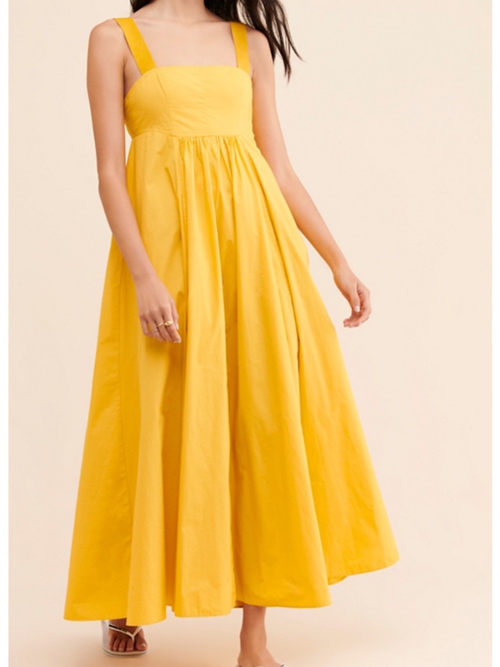 Urban Outfitters Dress Women Small Yellow Long Sundress Pockets Square Neck Boho